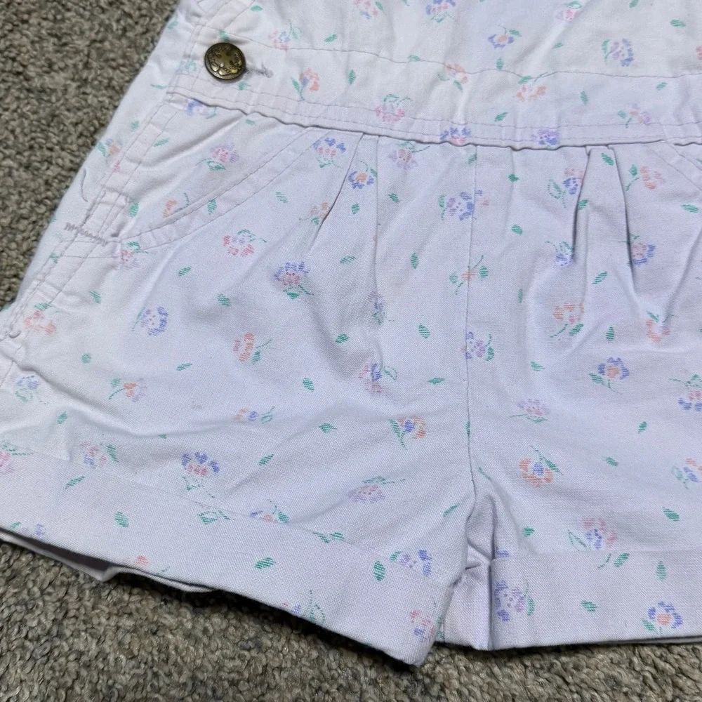 Vintage OshKosh B'Gosh Girls Floral Shortalls Romper Purple 4T USA Made